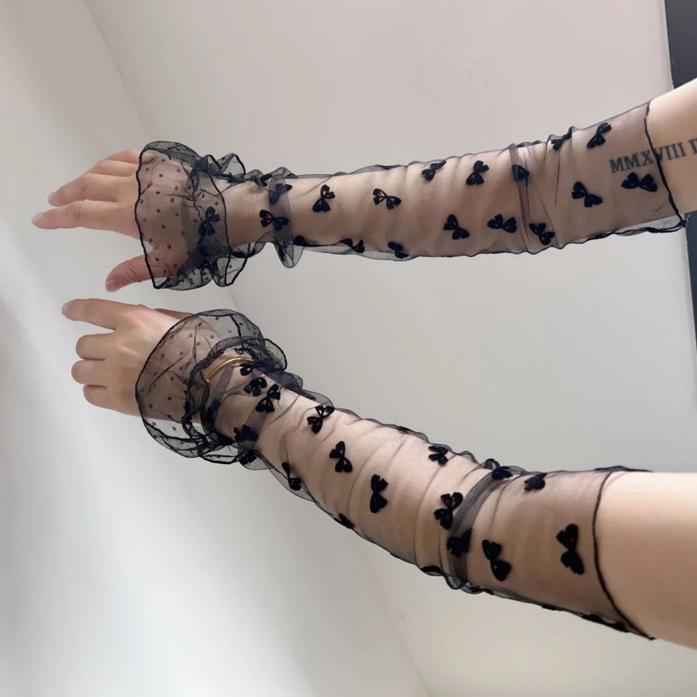 Lolita Summer Polka Dot Mesh Sunscreen Arm Sleeves Soft Sheer Breathable Women's Long Fingerless Gloves Sexy Y2K Accessories image 5