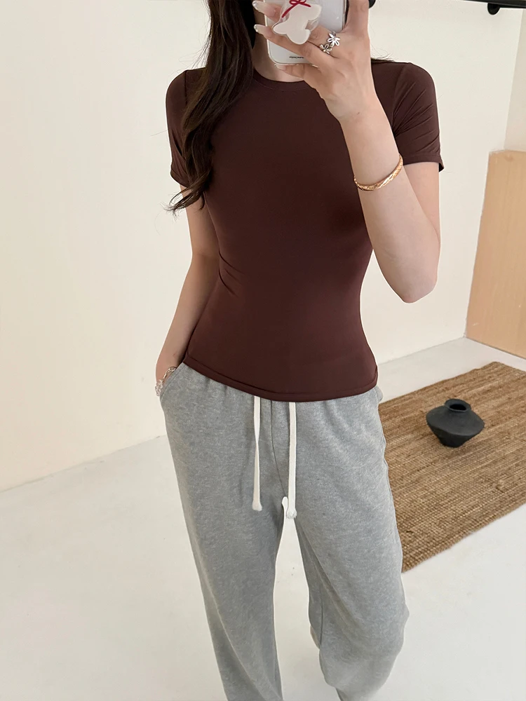 Airy Kardaian Skim Fit المرأة مطاطا التخسيس ort Sve تي شيرت تخفيف Sle مستقيم قطع الإبداعية نمط ملابس الصيف