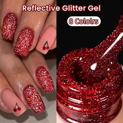 UR SUGAR 15ml Red Reflective Shining Nail Gel Polish Sparkling Semi Permanent Soak Off UV Gel Glitter DIY Nail Art for Winter