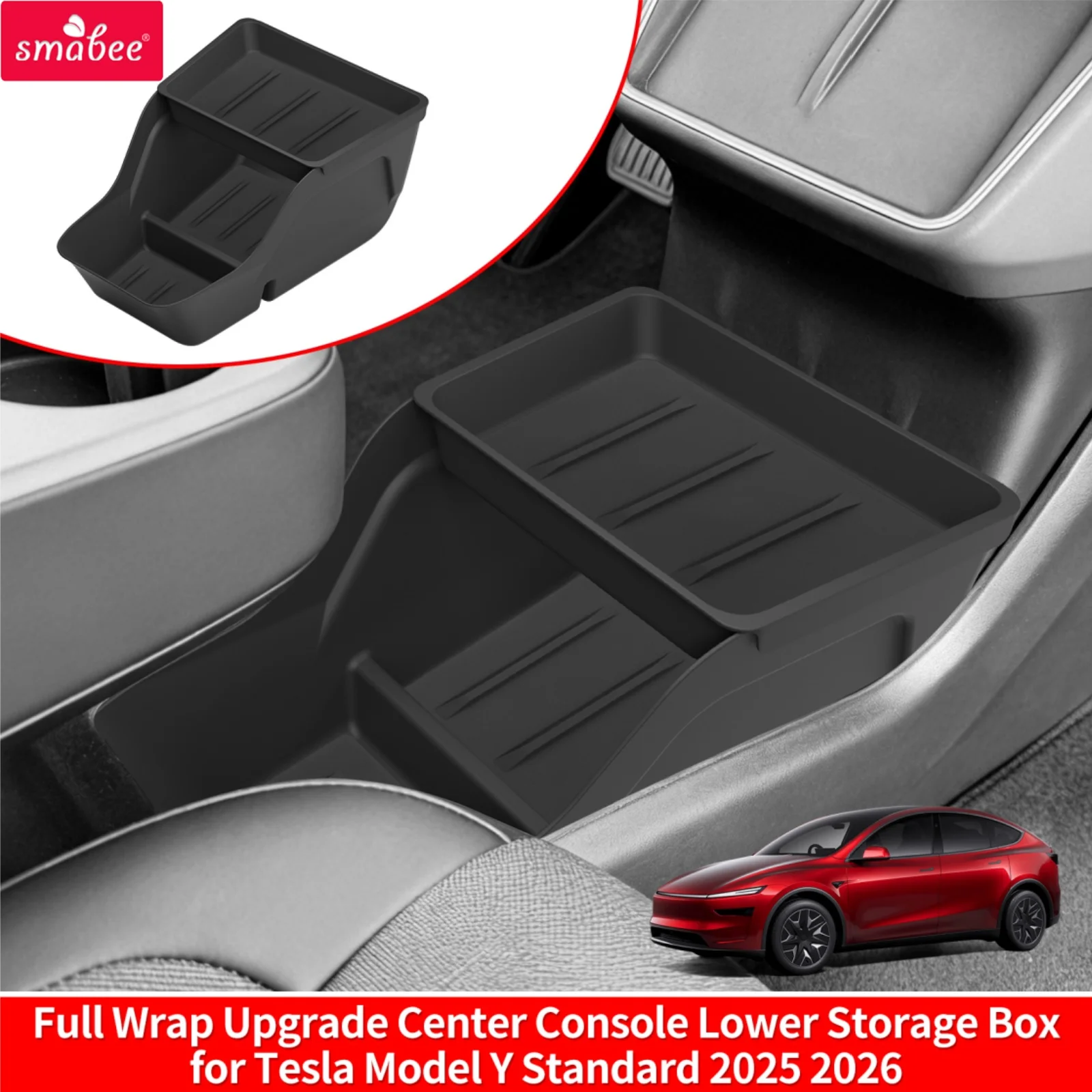 Image of Smabee für Tesla Model Y Juniper Standard RWD 2025 2026 Vollumfassende Upgrade-Aufbewahrungsbox für die untere Mittelkonsole aus ABS in Schwarz