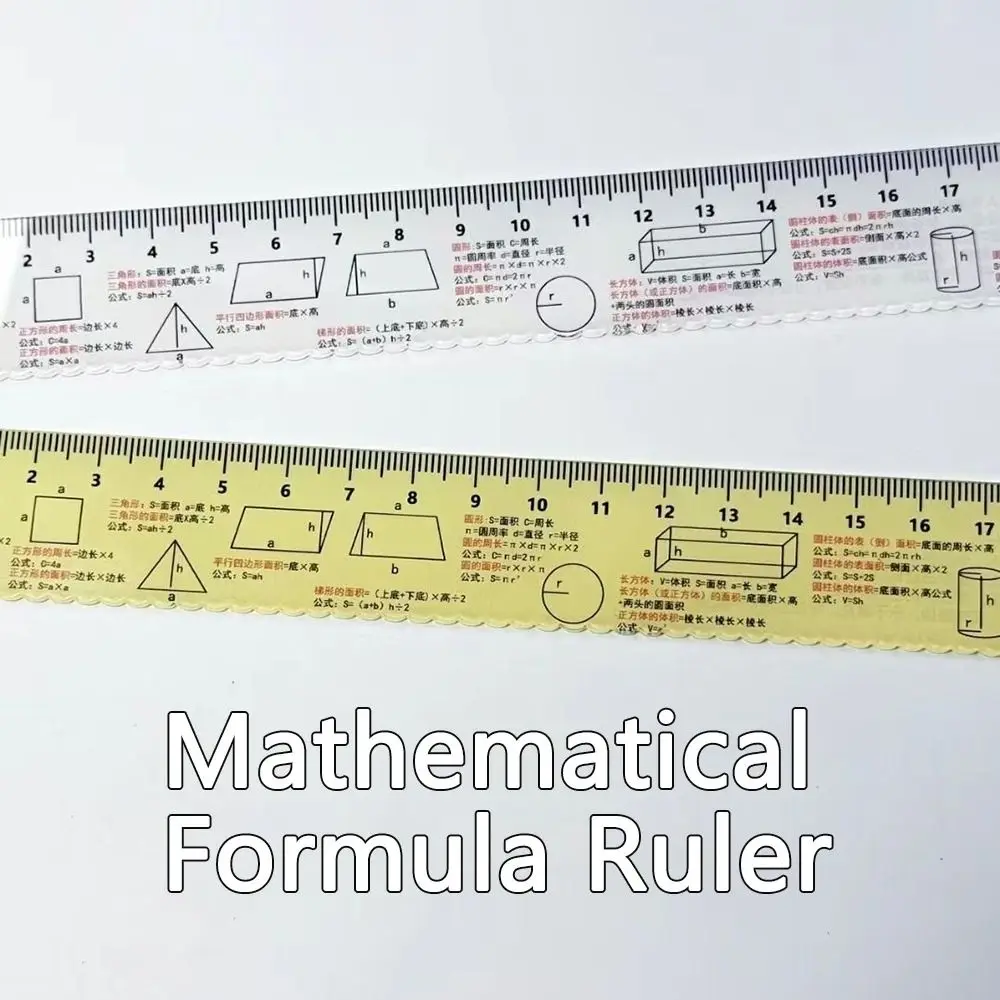 Plastic Mathematical Formula Ruler Lightweight Transparent Geometry Drawing Ruler Printed Formula Easy to Read Student Ruler