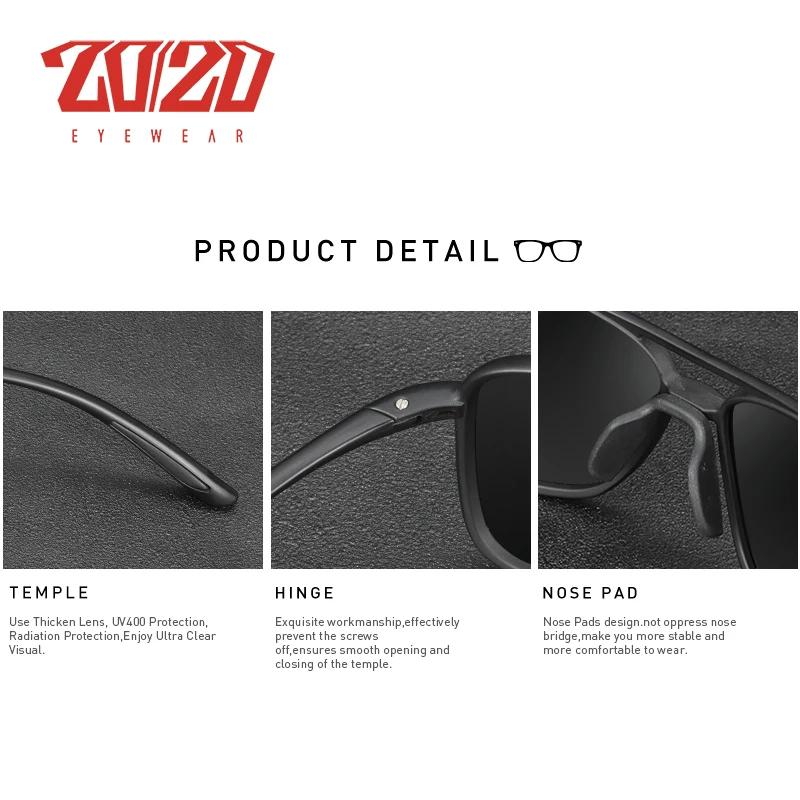 20/20 DESIGN Polarized Light Flexible Sunglasses Temple Men Glasses For Men Eyeglasses Frame TR90 Material Eyewear Sun Glasses