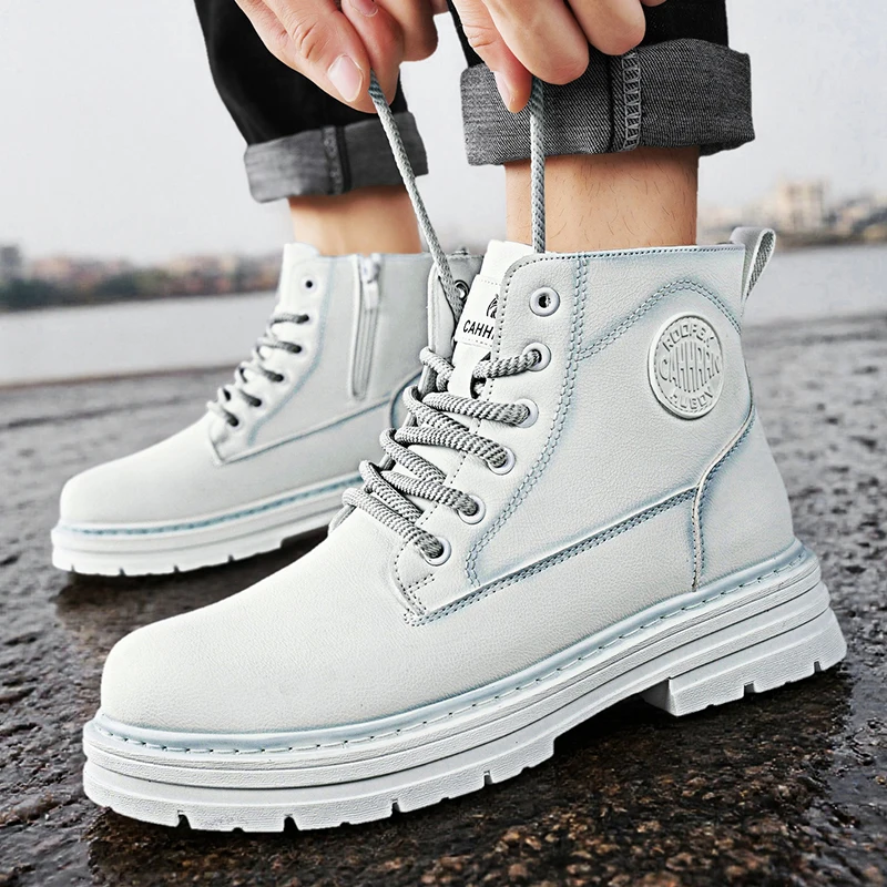 

Ботильоны, белые высокие мужские ботильоны, зимняя распродажа, мужская повседневная обувь, модные удобные нескользящие кроссовки на резиновой подошве