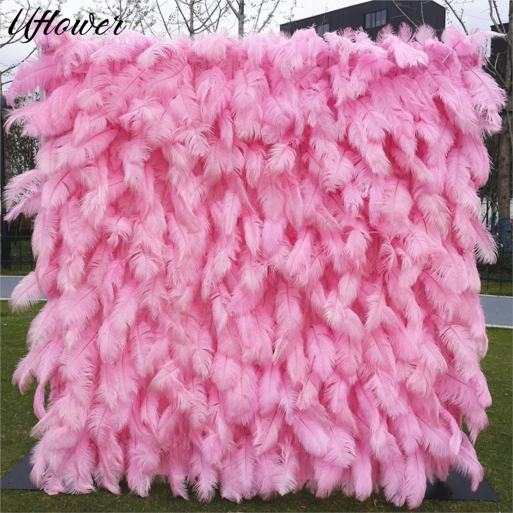 

Uflower Feather Series Luxury Pink Feather Fabric Artificial Flower Wall Proposal Wedding Background Decor Birthday Party Event