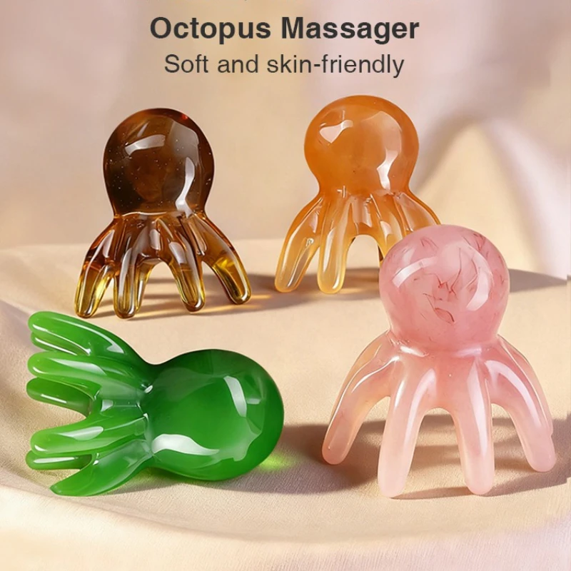 Peine de resina con forma de cabeza de pulpo para el cuidado del cabello, herramienta manual de acupresión meridiana, peine de masaje Gua Sha portátil para spa