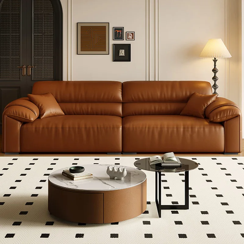 أريكة فنية من الجلد على الأذن، أريكة إيطالية فاخرة وخفيفة الوزن لغرفة المعيشة المنزلية، حجم بسيط وحديث، أريكة جلدية مستقيمة #3