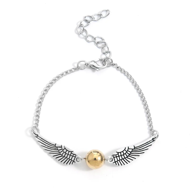 Pulsera Snitch Harry reliquias de la muerte y Bola de Quidditch, alas de Ángel plateadas, alfareros, joyería, regalo de cumpleaños de moda para