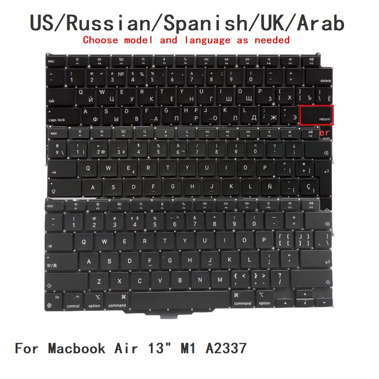 New US Russian Spanish UK Arab Laptop Keyboard For Apple Macbook Air 13
