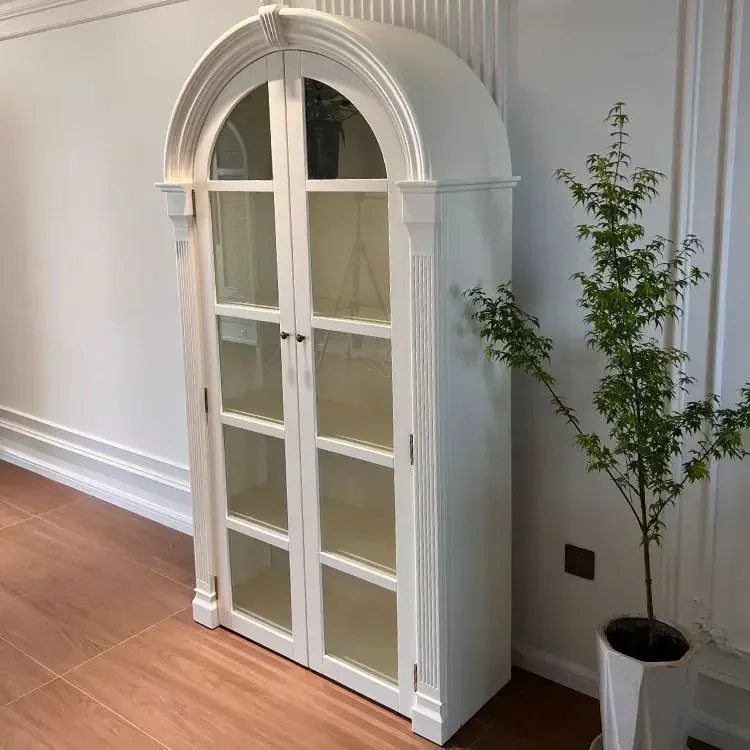 Retro French wine cabinet custom arched door glass door dust-proof bookcase study bookcase display cabinet