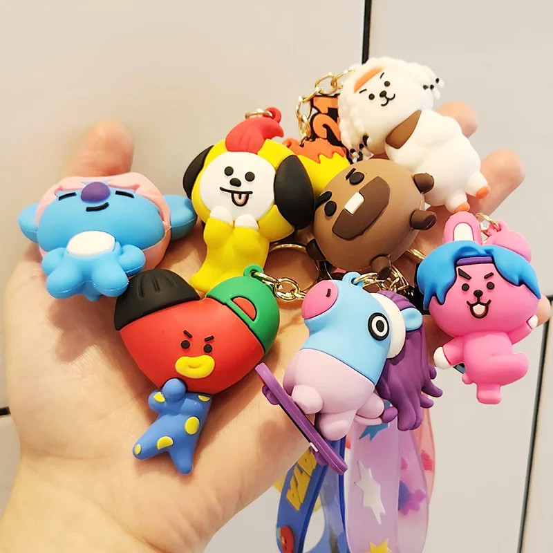 7Pcs/set Bt21 Doll Keychain Kawaii Travel Portable Cartoon Pendant Girl Backpack Daily Versatile Accessories Cute Birthday Gift