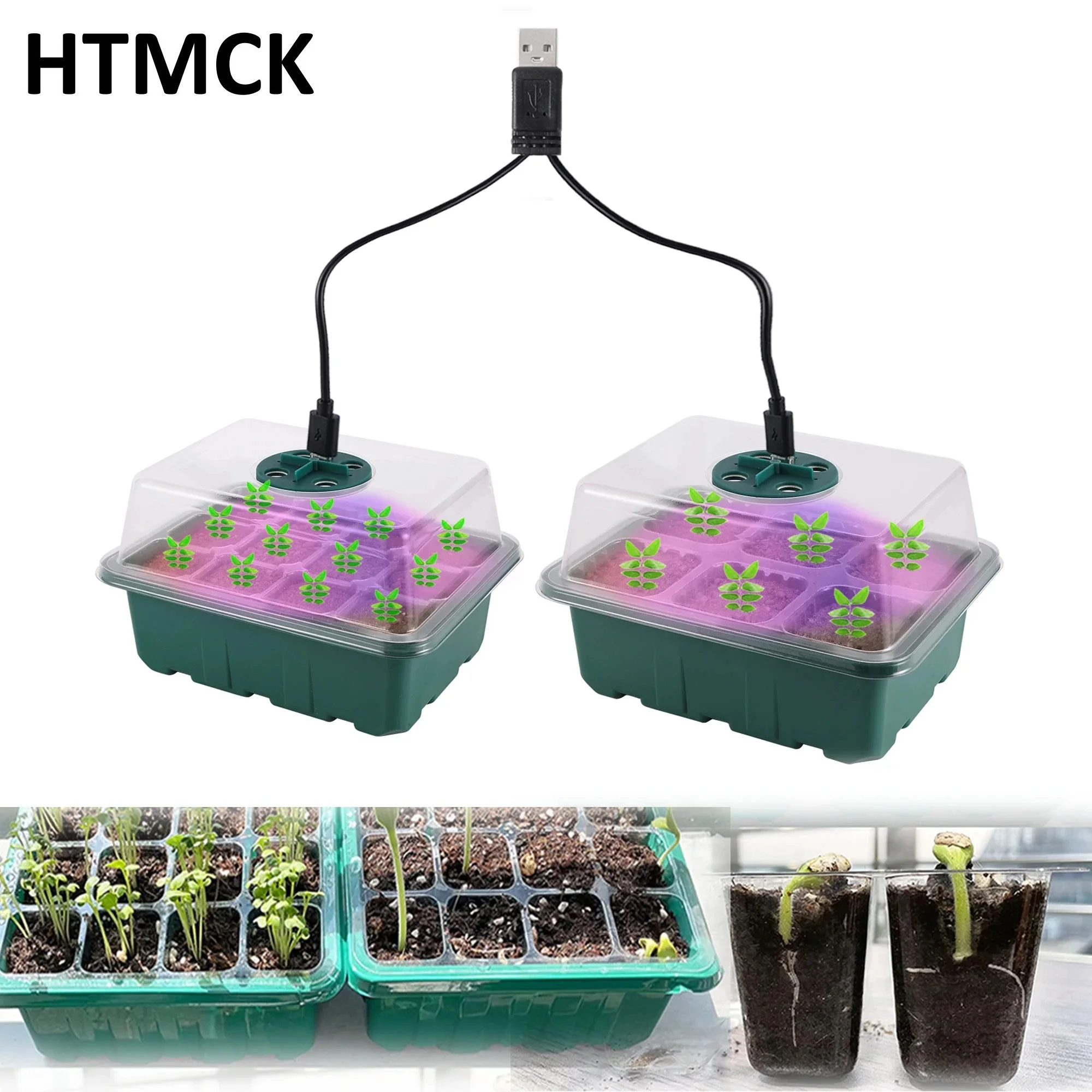 Bandeja de Germinação com Luz LED, Caixa de Cultivo com 6/12/13 Células e Tampa Ajustável para Ventilação e Umidade para Sementes
