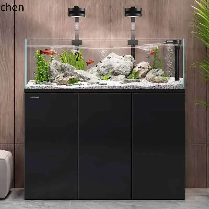 HT  Stream Landscaping Fish Tank Living Room Ultra Clear Glass No Water Change Needed Bottom Filter Aquarium