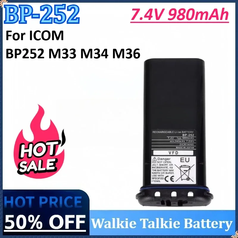

BP-252 7.4V 980mAh Walkie Talkie Battery for ICOM BP252 M33 M34 M36 Replace BP241 Radio Battery Li-thium Charger BC-173