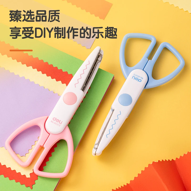 DELI DIY Lace Sccisors for Kids Sudent Paper Cut Zig Zag Craft Scissors Blue Pink Color Cutting Tools Stationery