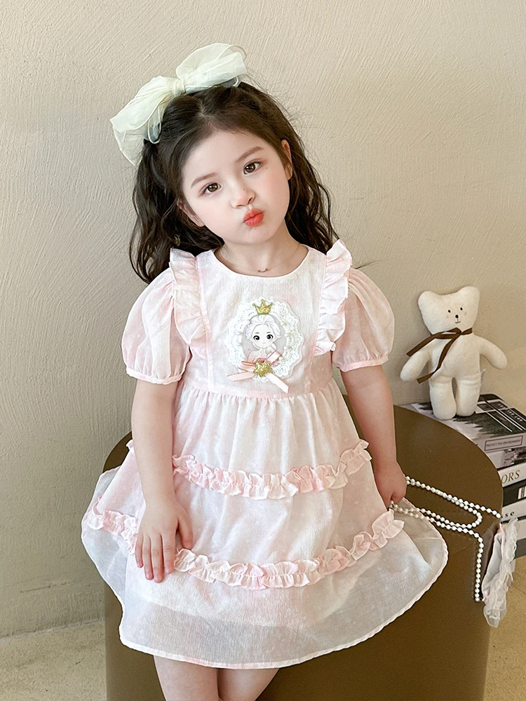 Princ Elsa Girl's Dr Summer New Sle Birthday Little Girl Ele Dr Sweet Sle ort Sve Midi Skirt A-Line