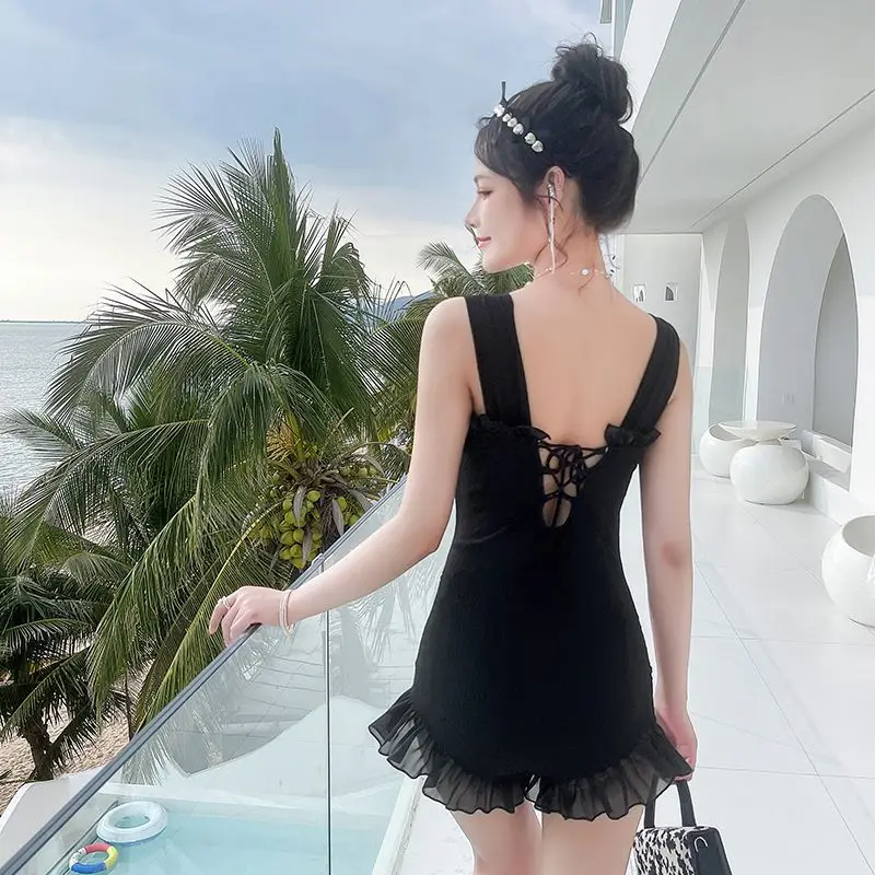 Traje de baño de una pieza para niña, traje de baño de Color sólido, ajustado, Sexy, Fairycore, moda coreana, elegante, a la moda, piscina, Ins