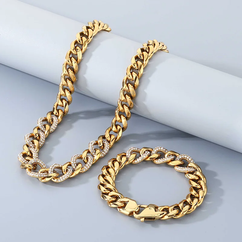 Cuban Link Chain Stainless Steel Necklace Waterproof 18 K Gold Plated Punk Men Women  Silver color Jewelry DIY Accessories