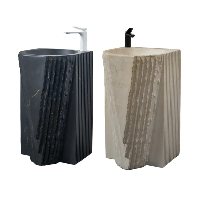 

Imitation marble stone pattern column basin, special-shaped art basin integrated floor wash basin