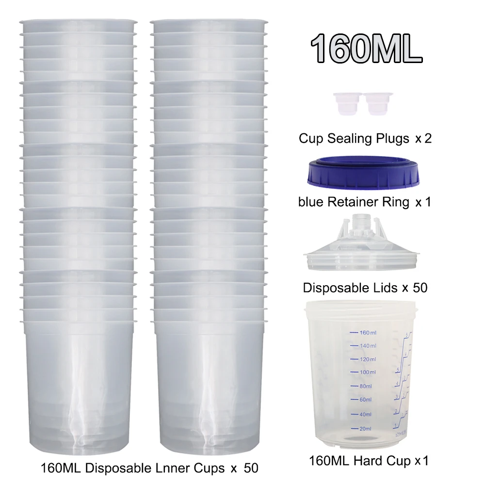 50 stks/set Spuitpistool Verf Mengbeker H/O Quick Cup Spuitpistool Tank 160 ML/300 ML/600 ML Wegwerp Verf Cup