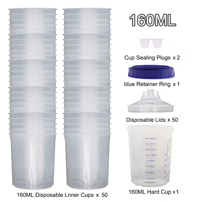 50Pcs/Set Spray Gun Paint Mixing Cup H/O Quick Cup Spray Gun Tank 160ML/300ML/600ML Disposable Paint Cup - Image 8