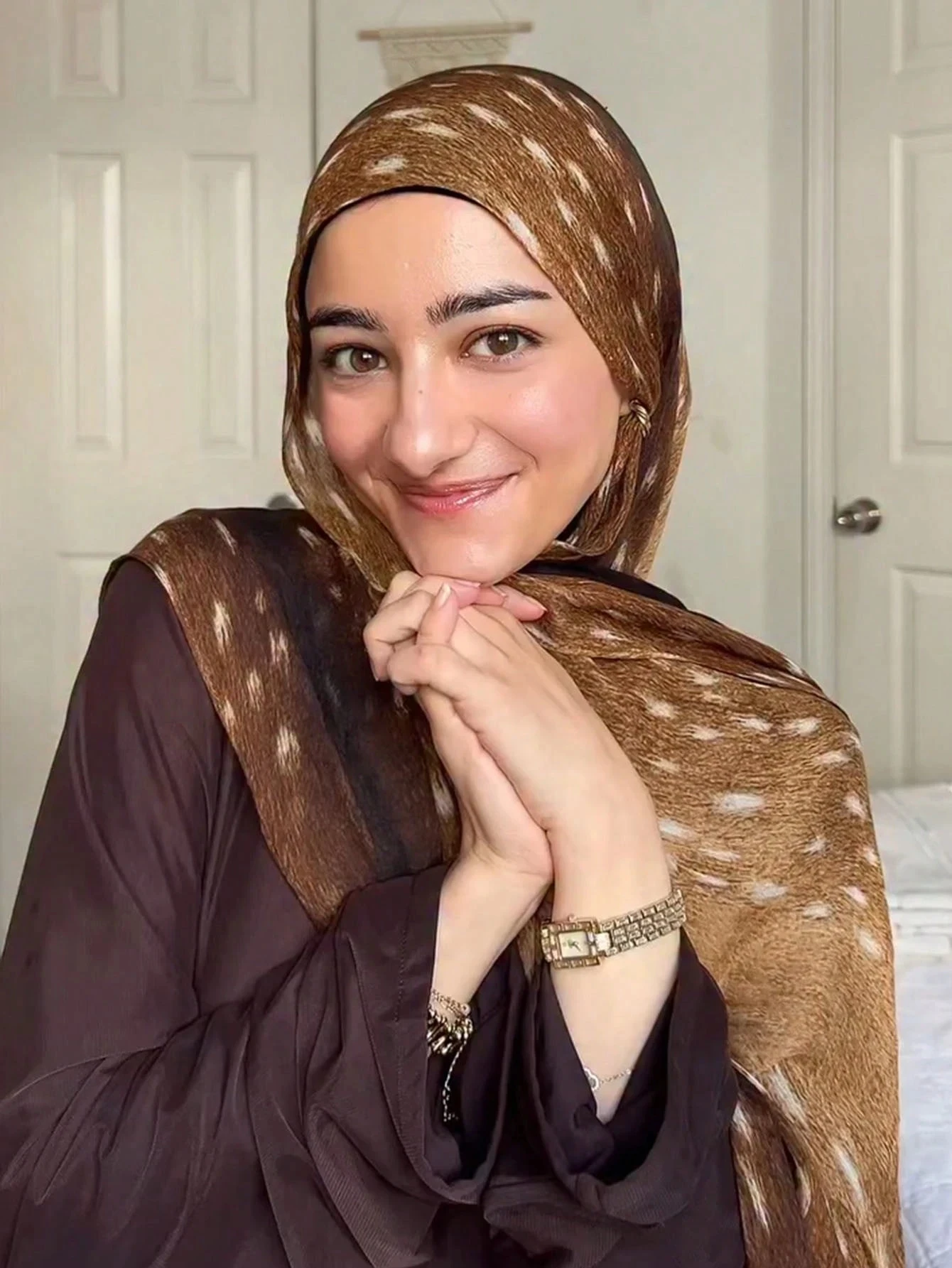 Bohemian Style Watercolor Deer Print Hijab Women Soft Islam Ramadan Muslim Hijabs Foulard Shawl Wrap Scarf Headscarf Scarves image 2