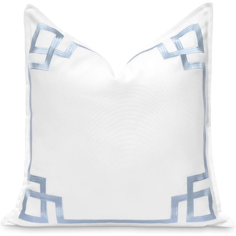 

Наволочка Hofdeco Premium Coastal Patio для дома и улицы, водонепроницаемая, 20x20, голубая вышивка