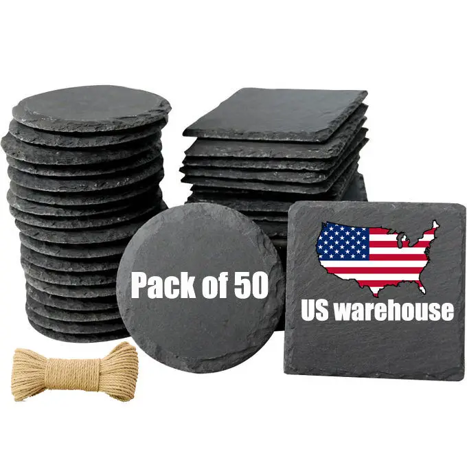 

Pack of 50pcs 4 Inch Black Slate Stone Coasters with Anti-Scratch Bottom Black Marble Coaster for bar Laser Engraving Blanks