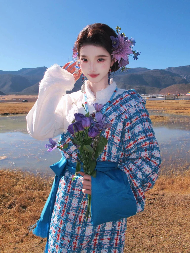 

Новинка: Тибетский костюм для путешествий и фотосъемки, тибетская мантия из Юньнани, интернет-хит, синяя тибетская этническая одежда из Лхасы, одежда из Лидзяна