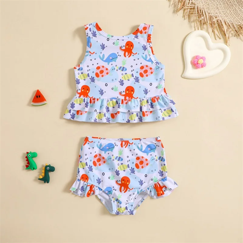 

Toddler Girls Two Piece Swimsuits Ruffled Bikini Set Beachwear Summer Printed Bathing Suits Casual Swimwear 18Months-6Years