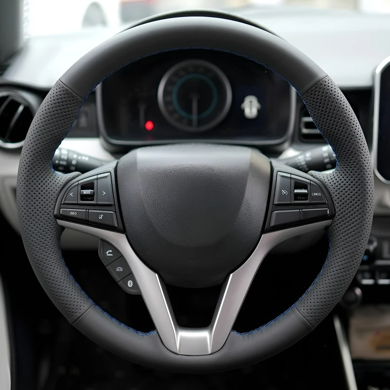 Für Suzuki Ignis: Handgenähter, atmungsaktiver, verschleißfester und rutschfester Lenkradbezug mit vollständiger Abdeckung im Modifikationsdesign – Detail 1