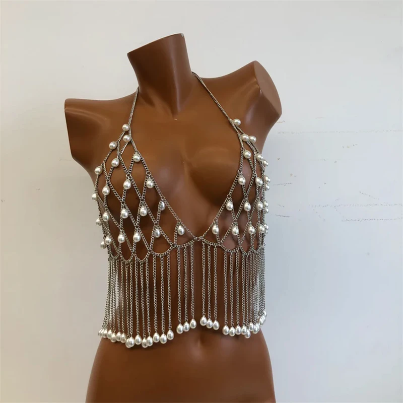 Mann Tank Tops Strand Perle Perle Körper Kette Bh Leibchen 2025, Herbst Mode Halloween Quaste Y2K Kostüm Beachwear Mann Crop Tops – Detail 3