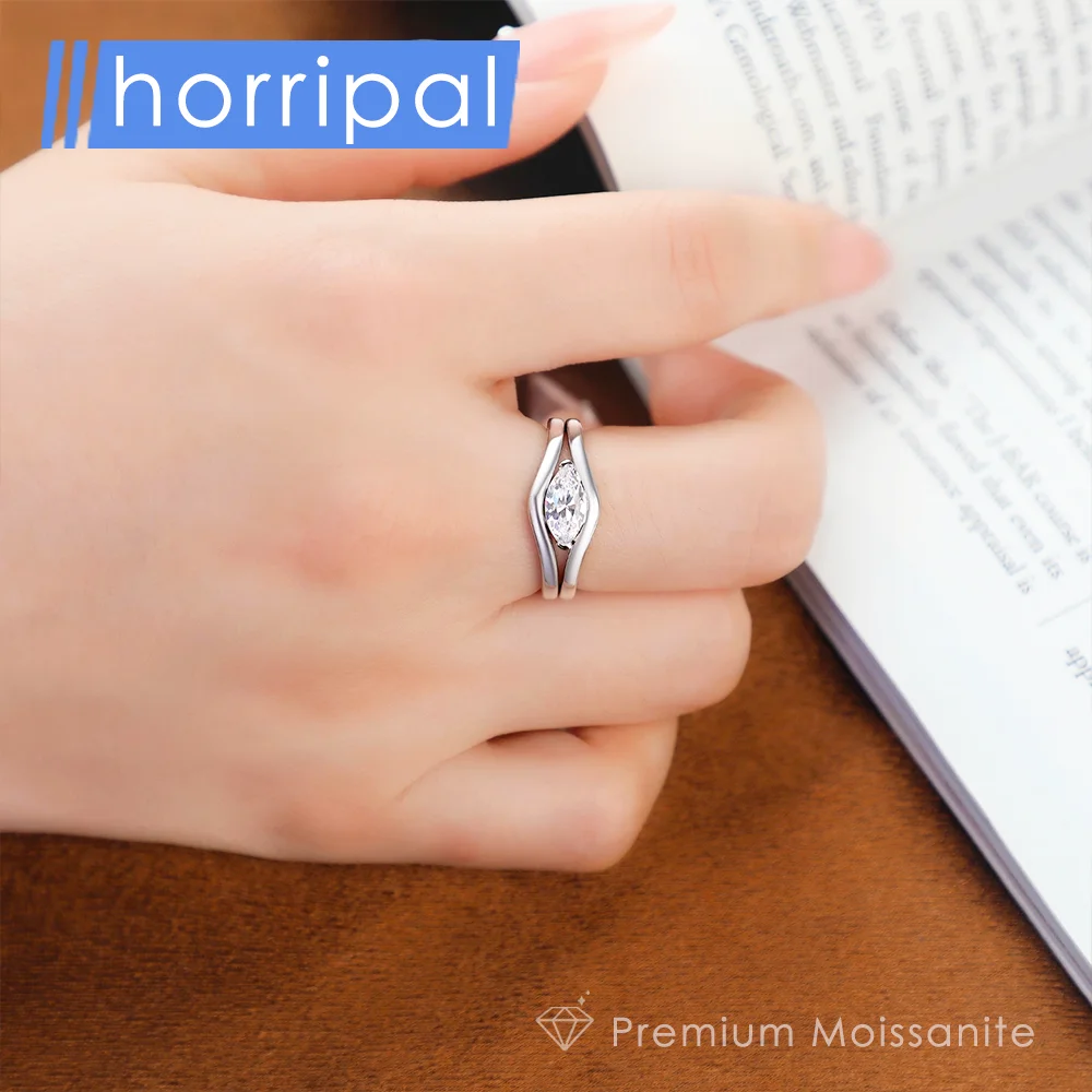 

Marquise Moissanite Stacking Rings for Women D VVS1 Lab Diamond Fine Jewelry 925 Sterling Silver Eternity Band Wedding Ring Set