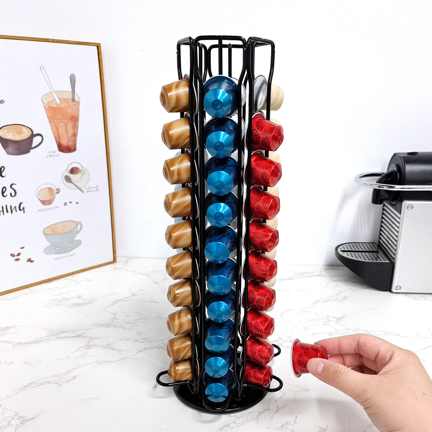 

60 Pcs Metal Nespresso Coffee Pods Holder Tower Stand Capsules Storage Drawer Rack Practical Home Office