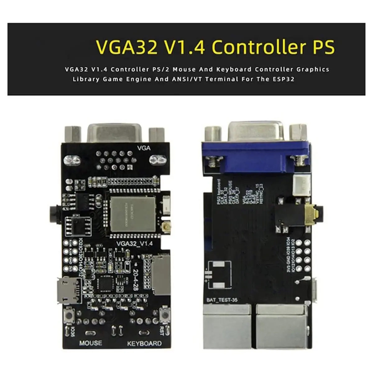 FabGL VGA32 VGA PSRAM Module V1.4 Controller PS/2 Mouse Keyboard Graphics Library Game ANSI/Terminal Circuits