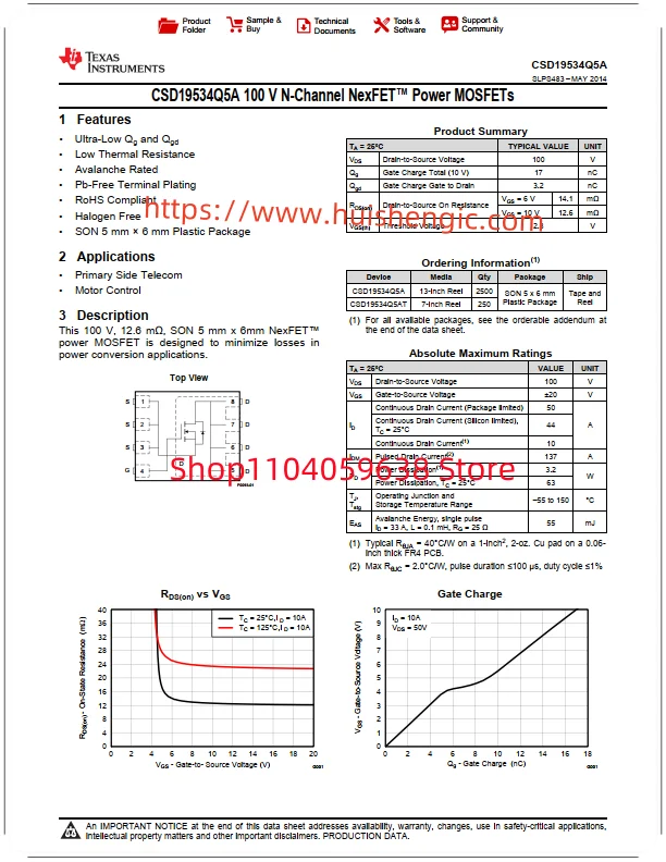 CSD19534Q5A Texas Instruments TI Field Effect Transistor MOSFET Chip/Footprint VSONP-8 Original Genuine Stock