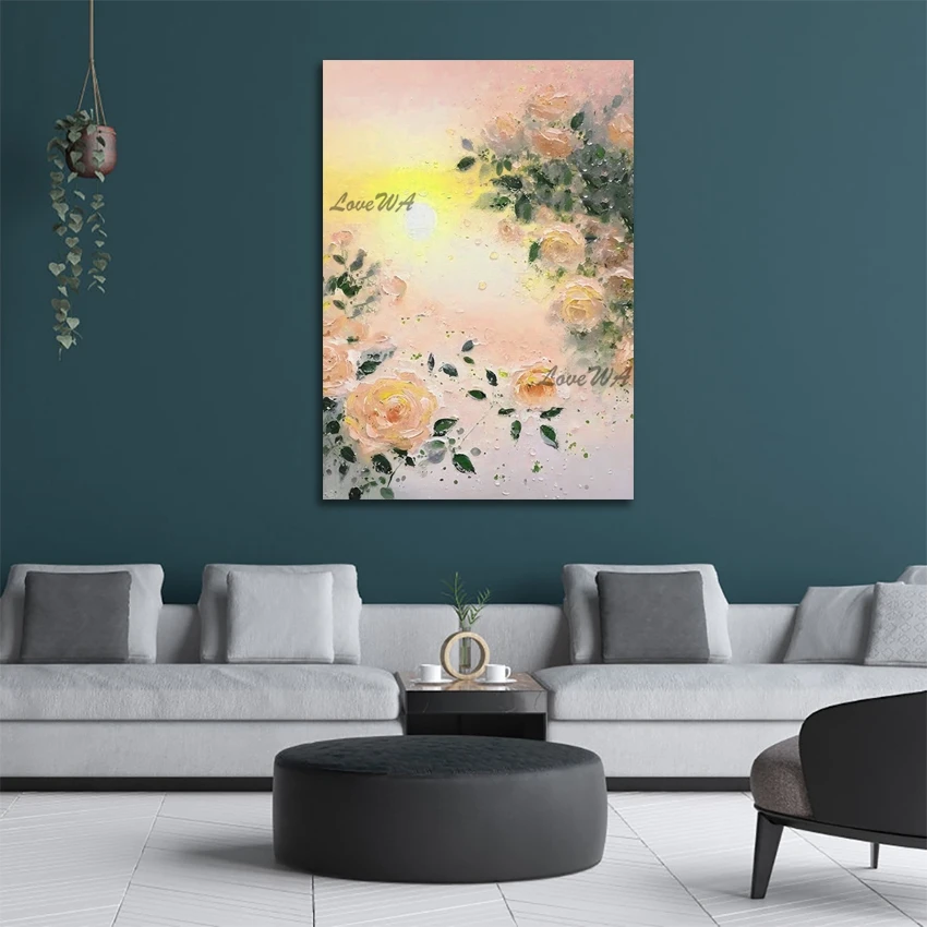 

Современная абстрактная красивая цветочная стена, акриловый дизайн, цветы, текстурированное искусство, ручной рисунок, безрамная, оптовая продажа, художественная картина на холсте