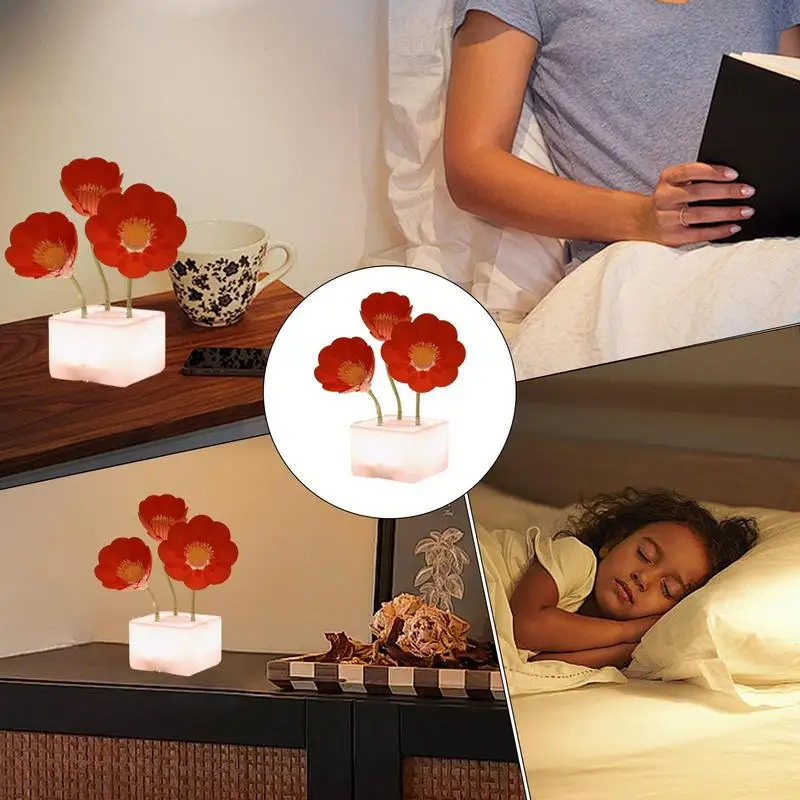 침실에 대 한 꽃 램프 머리맡 밤 빛 디 밍이 가능한 책상 램프 홈 장식 어린이 방 거실에 대 한 무선 램프