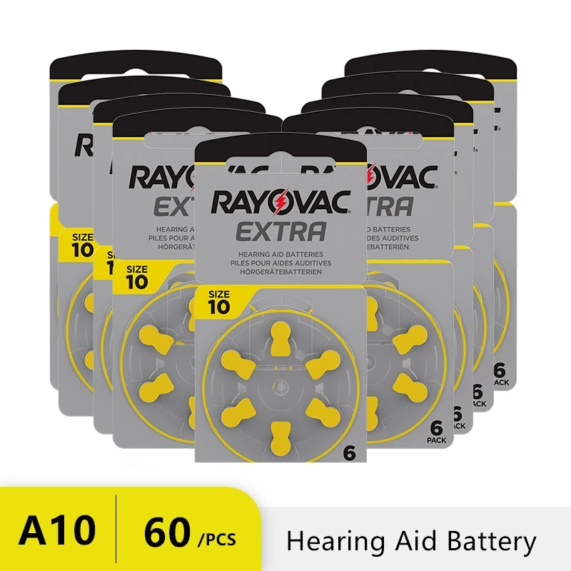 60 uds baterías para audífonos 10 Rayovac batería adicional A10 10A PR70 10 batería de aire de Zinc de alto rendimiento para audífono Digital