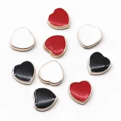 50PCS 12mm white/Black/Red Enamel Heart Golden Rim Plastic Flatback Button DIY Decoration Jewelry/Craft Scrapbook Accessories