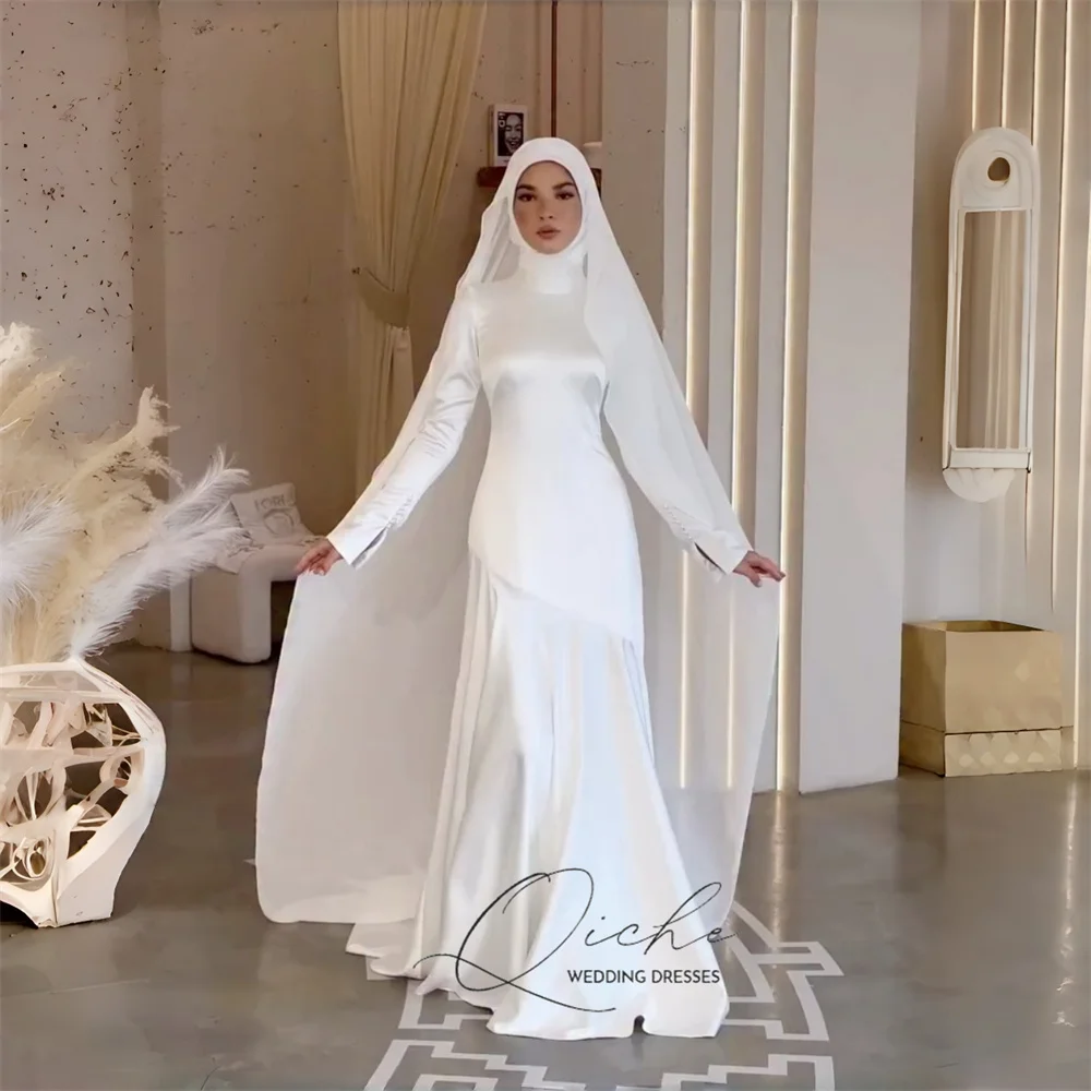 QICHE Modest Muslim Mermaid Wedding Dresses 2026 Long Sleeves High Collar Party Dress Vestidos De Noiva Floor-Length Customized