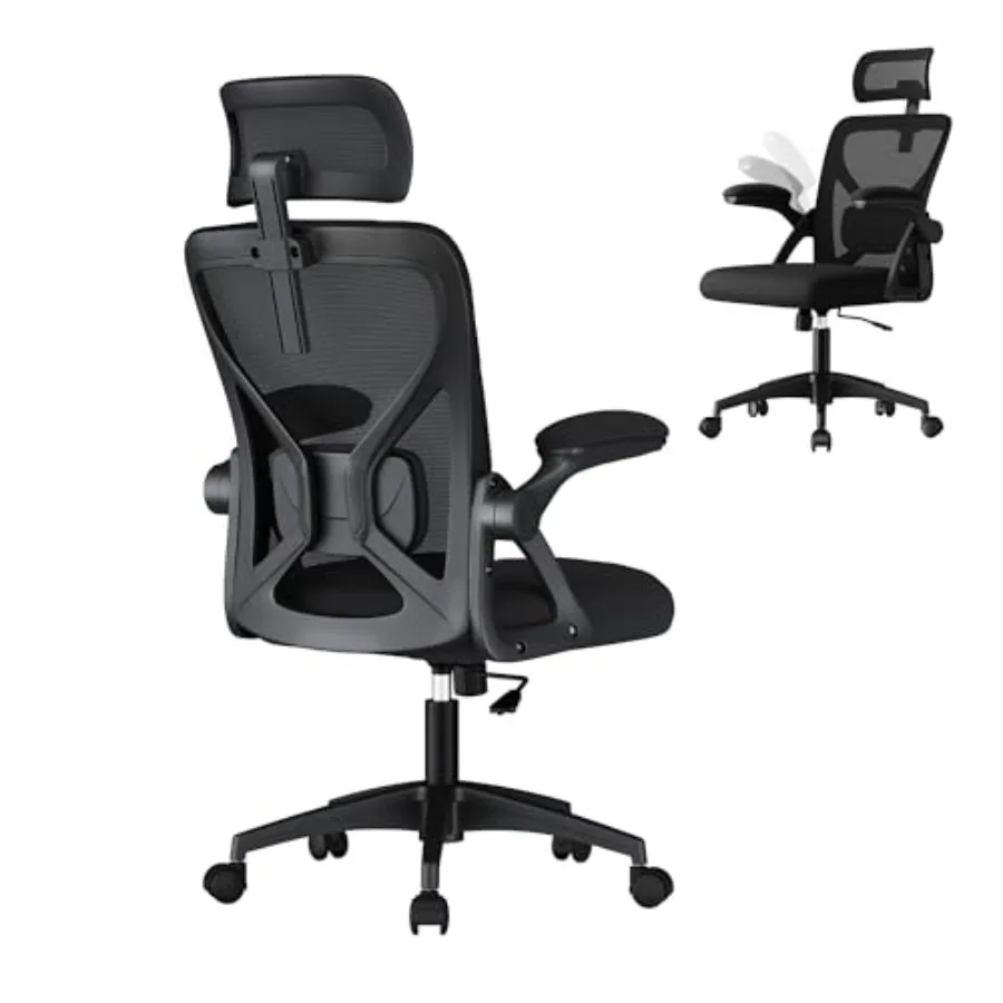 

Ergonomic Mesh Office Chair with Adjustable Lumbar Support and Headrest 90-105° Tilt Function Wide Seat Flip‑Up Armrests Comput