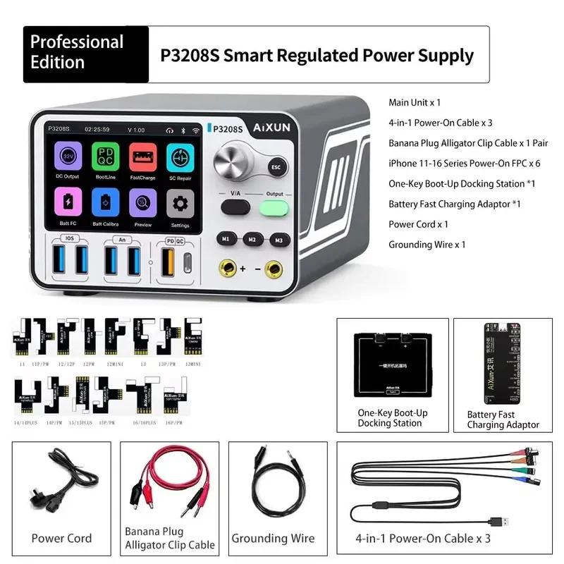 For P3208S 300W High Precision DC Power Supply 0-32V 0-15A Adjustable CC/CV PD QC Fast Charging Mobile Phone Main Board