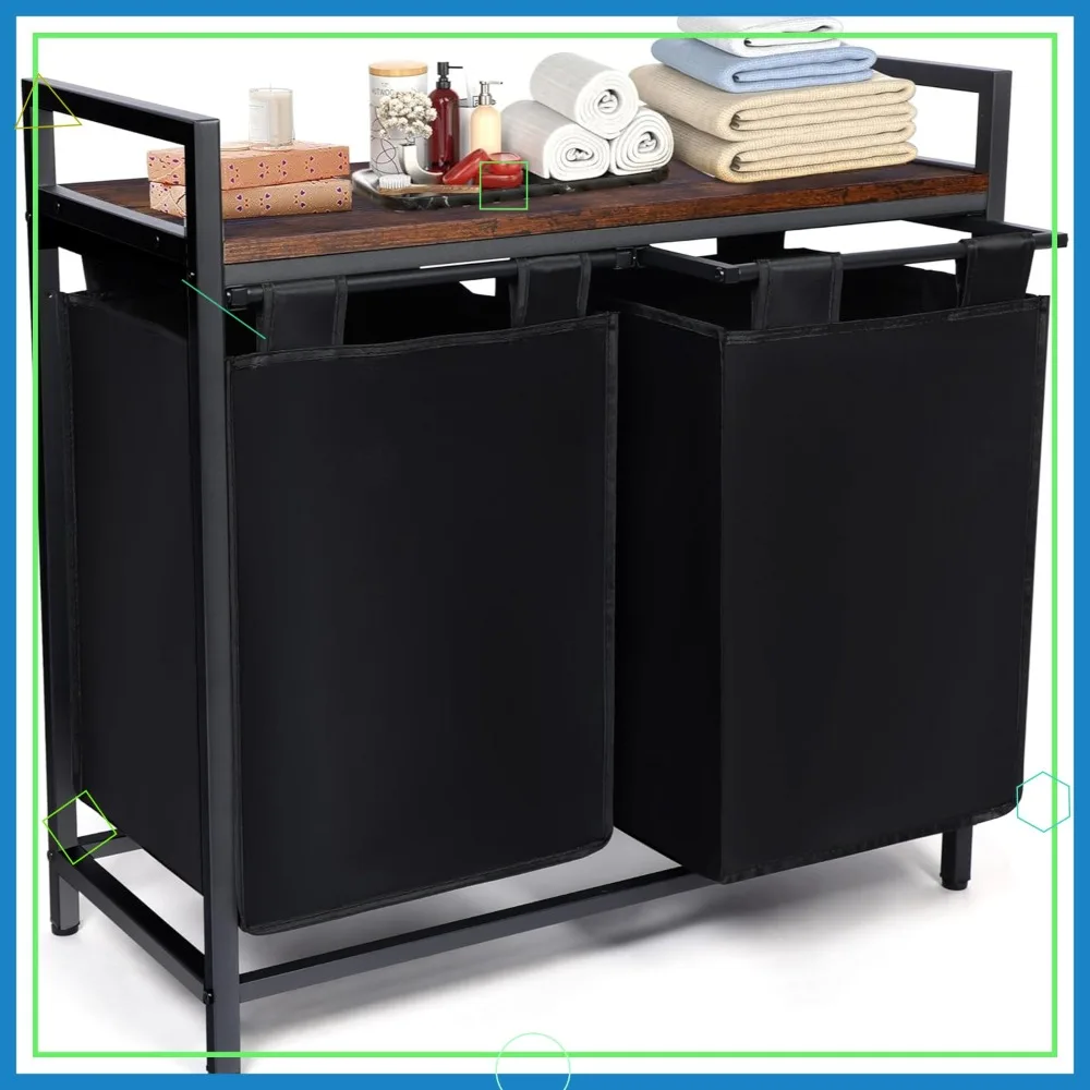 

92L Laundry Sorter with Shelf & 2 Removable Bags, Space-Saving Hamper Organizer for Home, Dorm, Bathroom