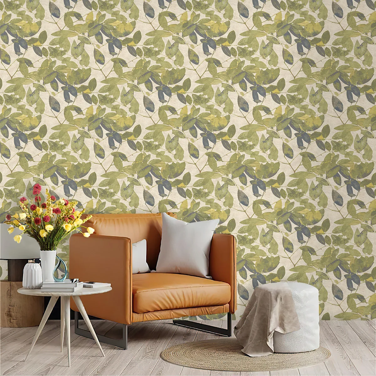 Green Leaves Furniture Cabinet Stickers Chic Vinyl Peel And Stick Wallpaper Retro Removable Contact Paper