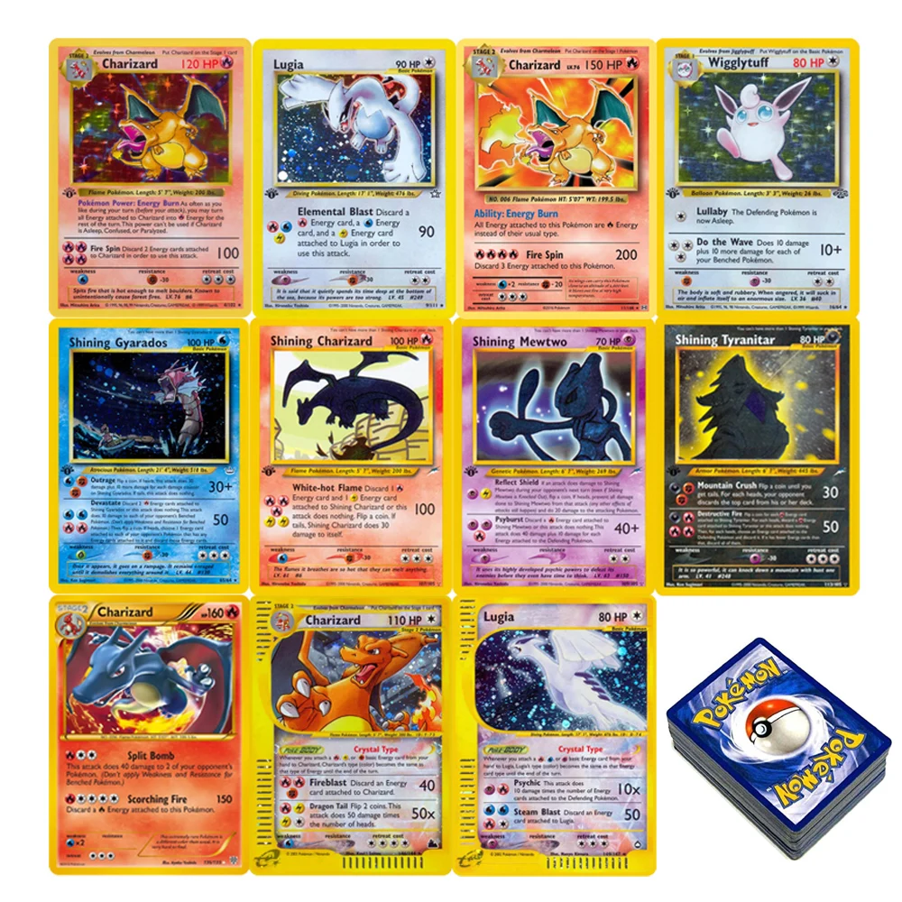 Juego de Base de 1a edición de Pokémon, tarjetas Flash individuales brillantes, Charizard Lugia Wigglytuff, tarjetas de juego de colección, tarjetas