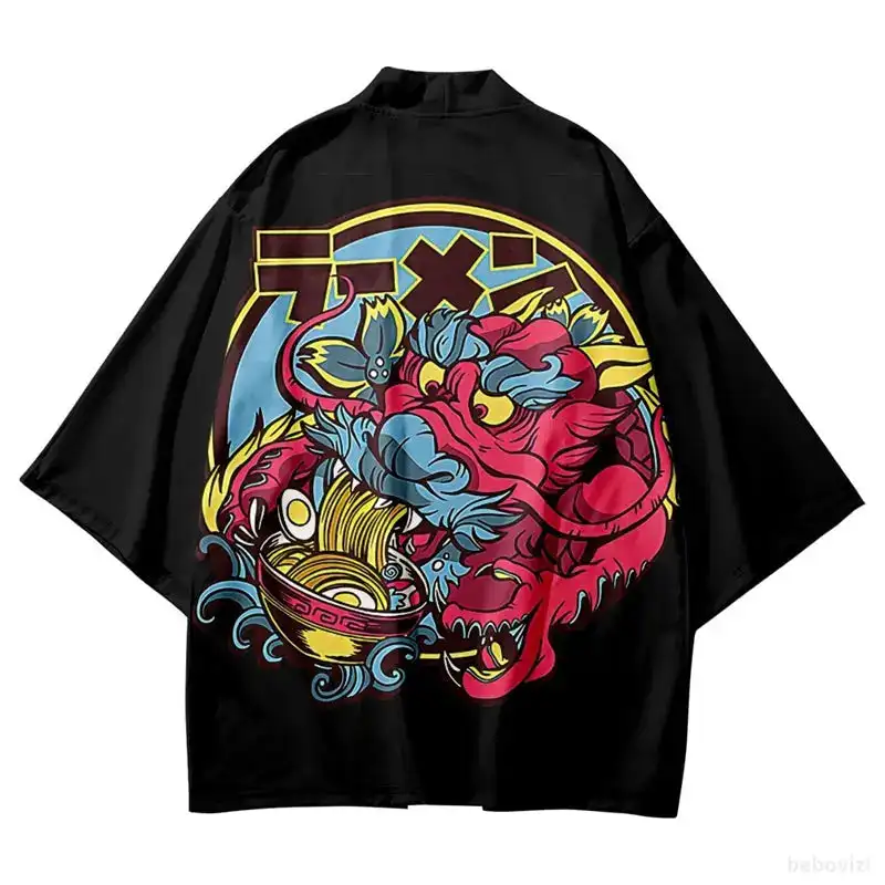 Crane Birds Print Haori Estilo étnico Serie de flores Capa tipo kimono Cárdigan suelto de siete mangas Camisa con estampado digital 3D