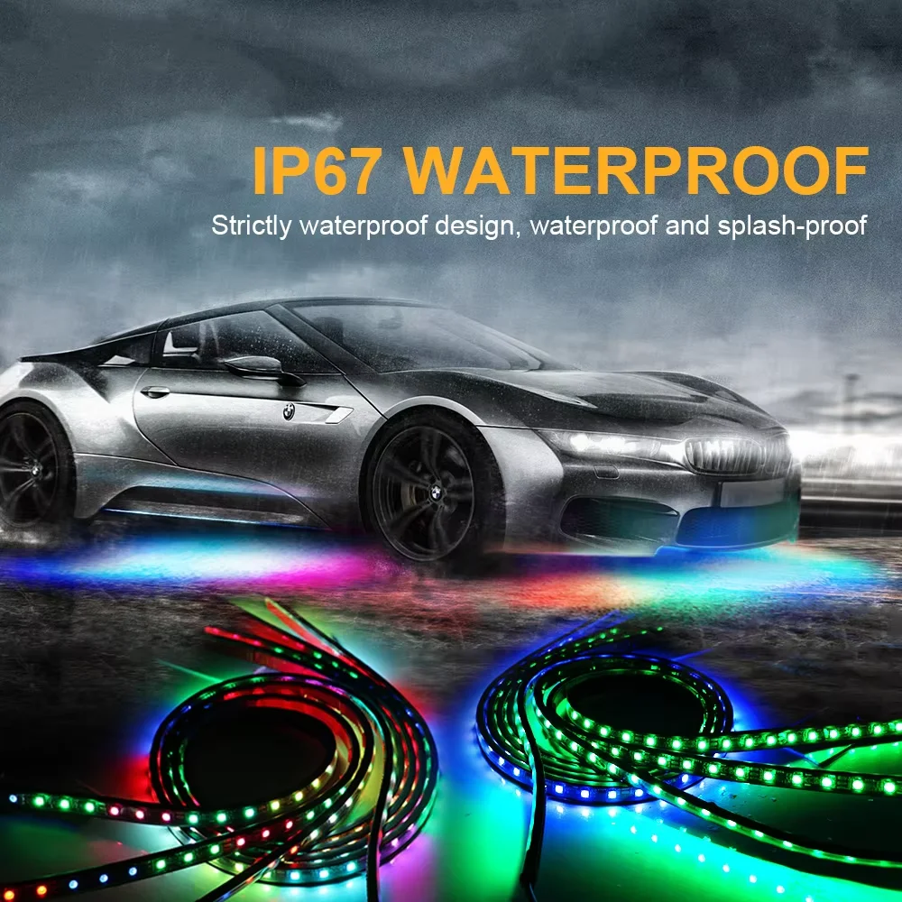 Car Underglow LED Lights Strip APP Control RGB Neon Lights Symphony LED Ambient Chassis Light  Underbody APP Sound Control RGB