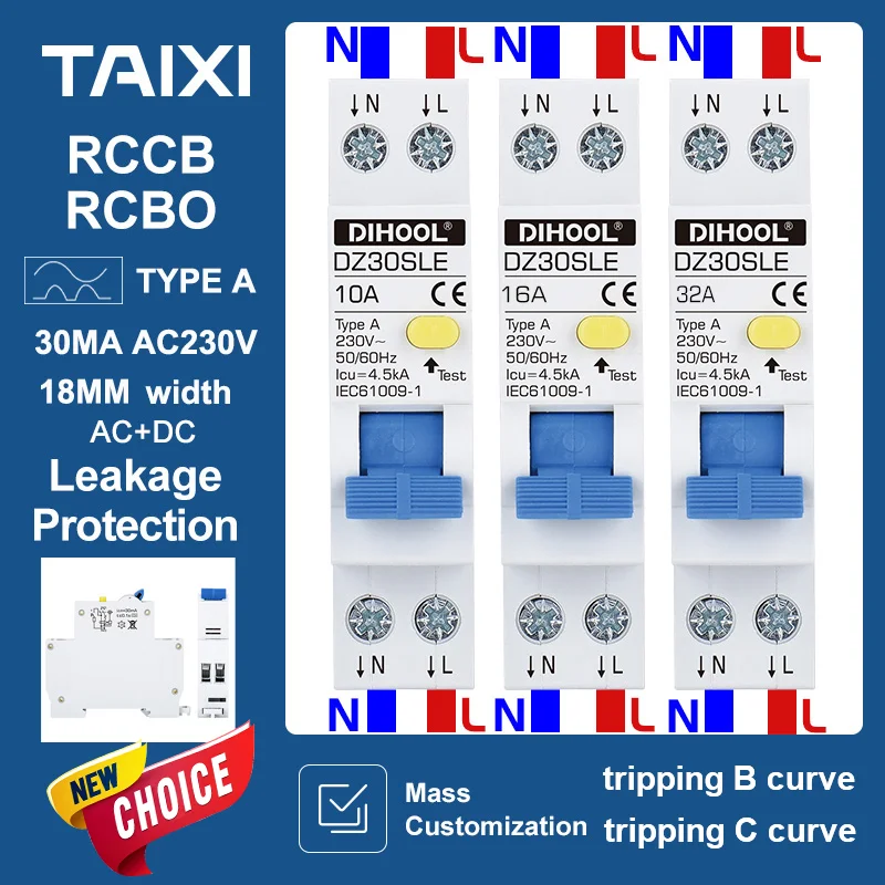 Mini RCBO 1P+N Type a Residual Current Differential Automatic Circuit Breaker over Current Leakage Protection 10A 20A 25A 32A 40