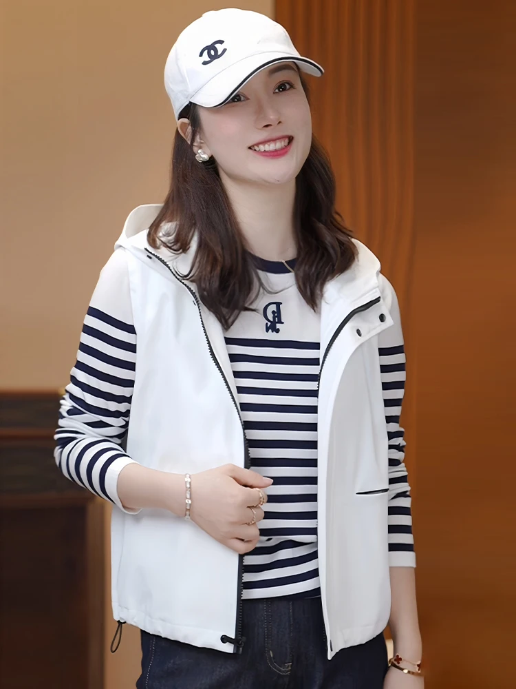 

Faionable Casual Hooded Vest Women's Sle 2025 New Autumn Wear ular Street Sle Top Zipper Closure Color