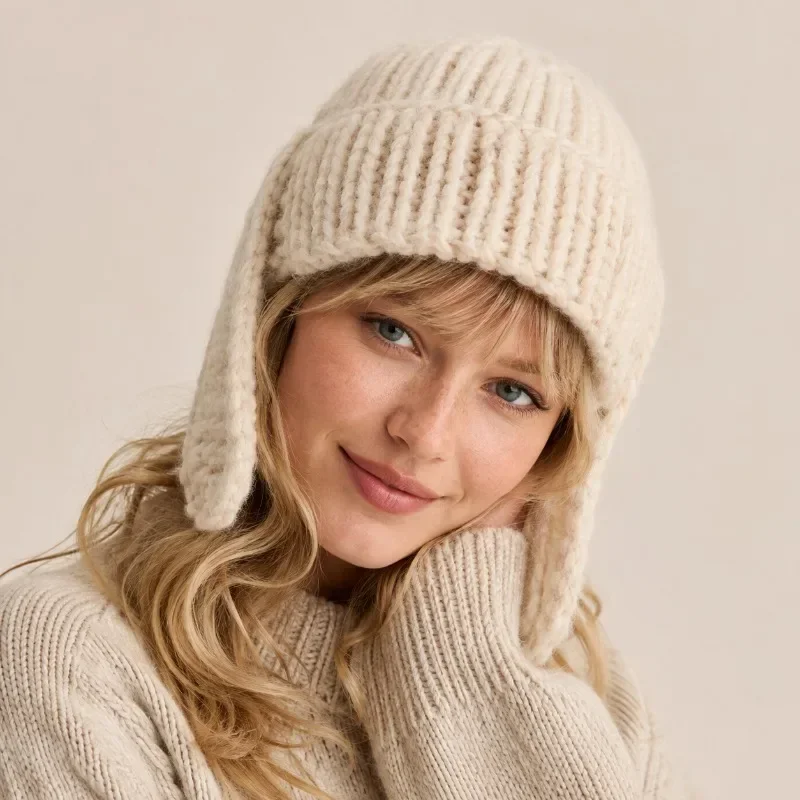 Ins Style Cute Winter Long Ear Knitted Rabbit Ear Hat, Sweet and Fashionable Warm Wool Hat for Autumn and Winter